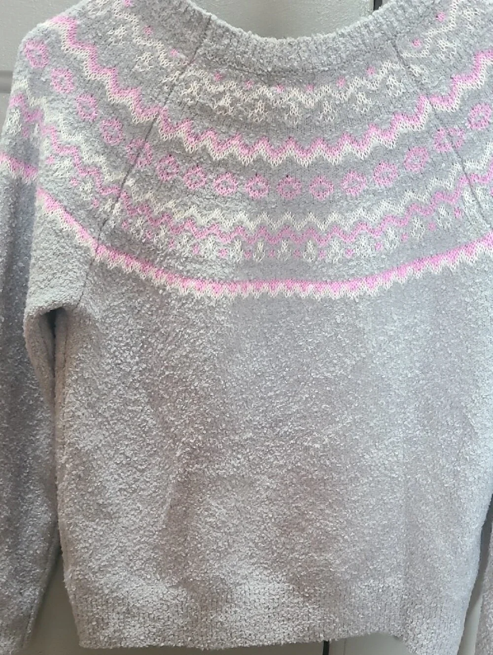 The Children's Place Gray Fair Isle Sweater with Pink Accents